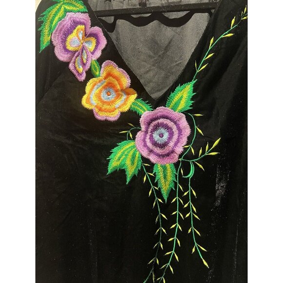 ROJA Western Women's Black Velvet Folk Art Embroidered Tunic‎ Size XXL Bohemian - Picture 5 of 9